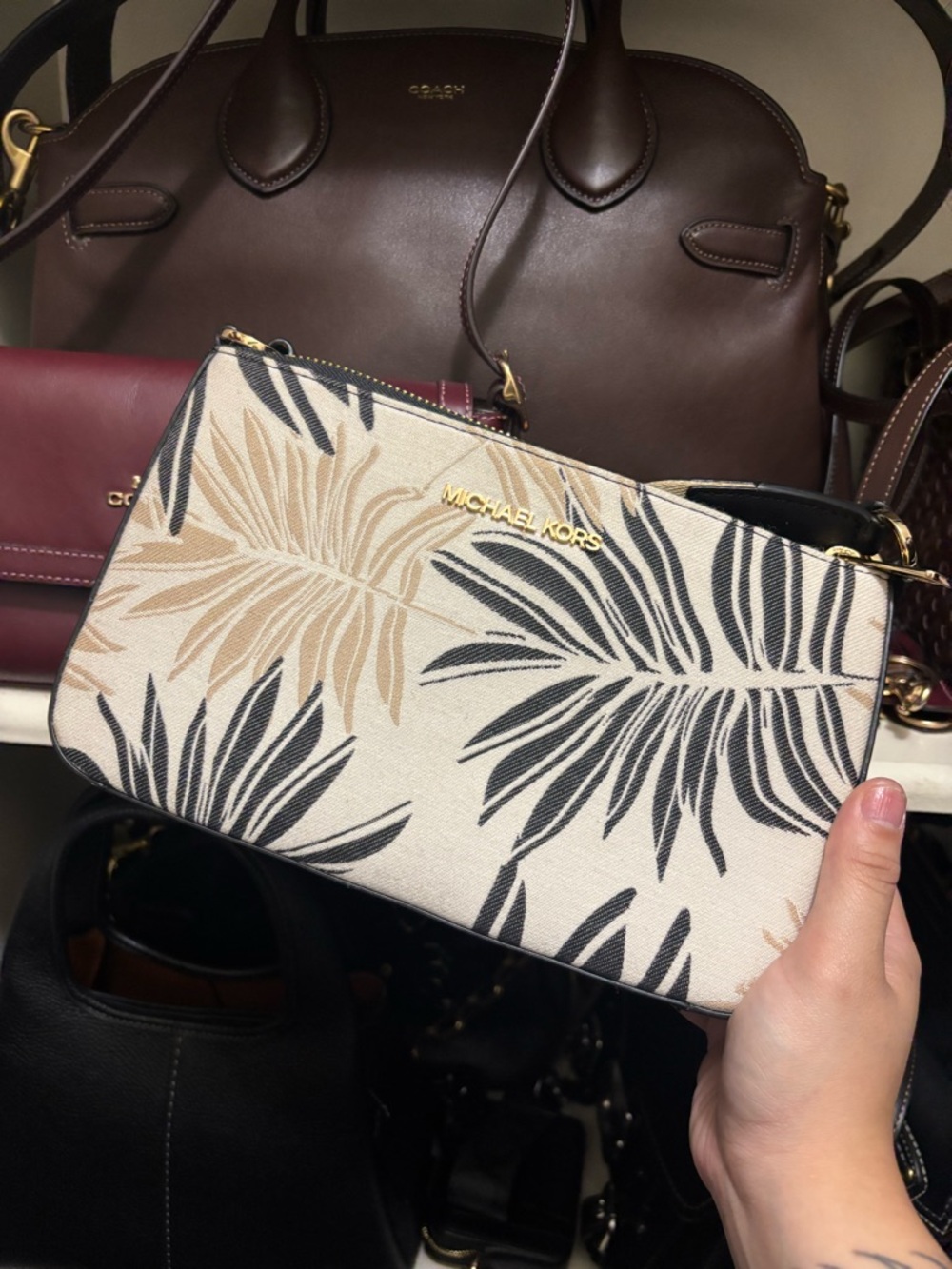 Michael Kors Beige Palm-Print Crossbody Shoulder bag